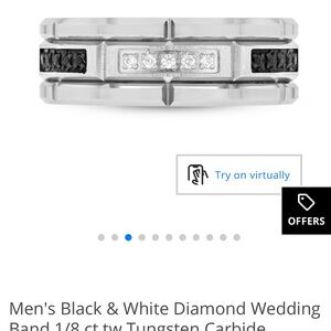 Brand New Men's Silver and Black Wedding Band 1/8 ct